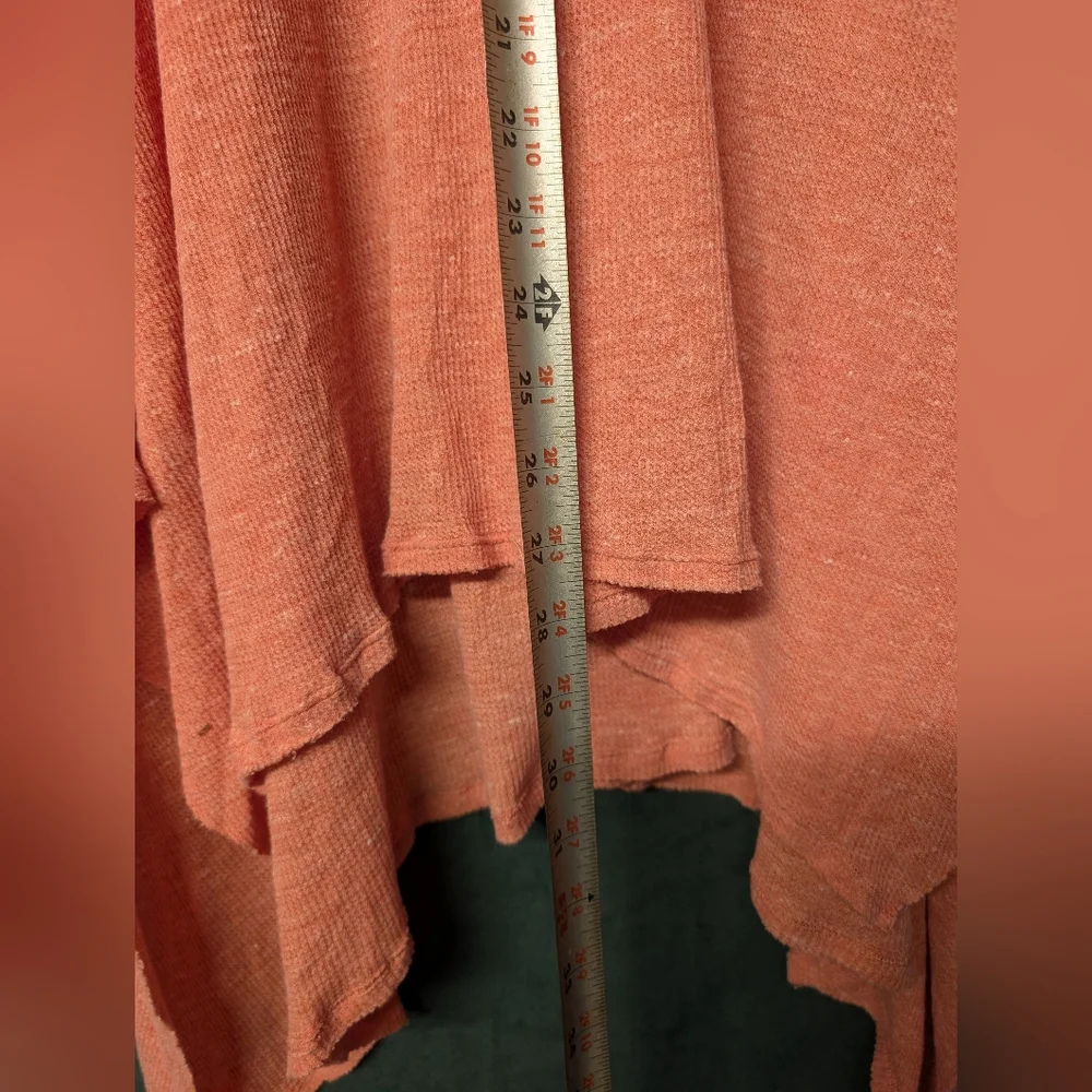 Free People Women's Coral Waffle Knit Oversized Asymmetrical Hem Long Sleeve Top